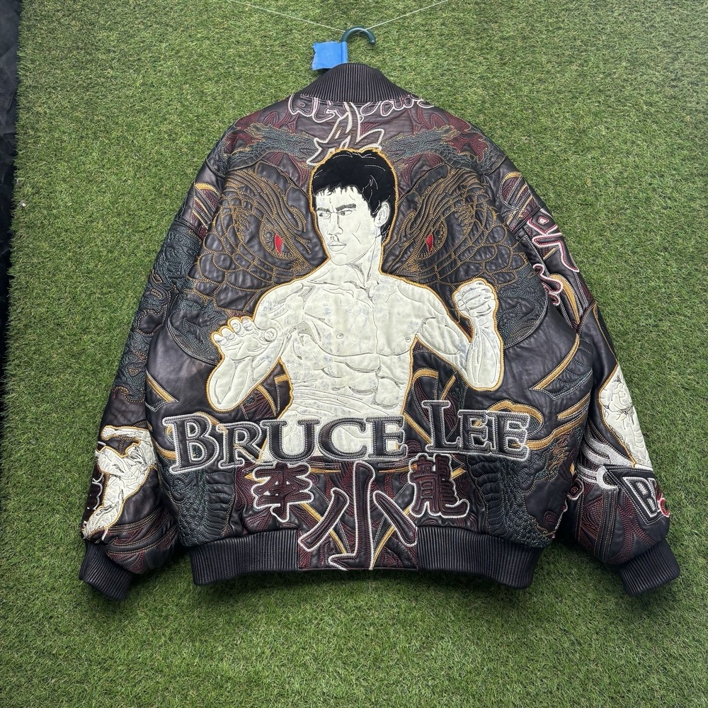 Vintage Grail Bruce Lee Al Wissam Leather Jacket Mens 52 Embroidered AOP Zip Up
